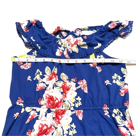 Zunie Blue Floral Jersey Knit Stretch Dress Women's L Large - Picture 6 of 8